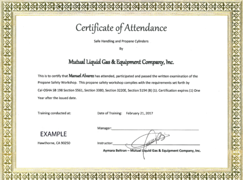 Propane Safety Training Certificate